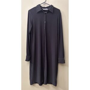 Norma Kamali Large Black Jersey Button Up Shirt Dress Minimal Quiet Luxury Artsy